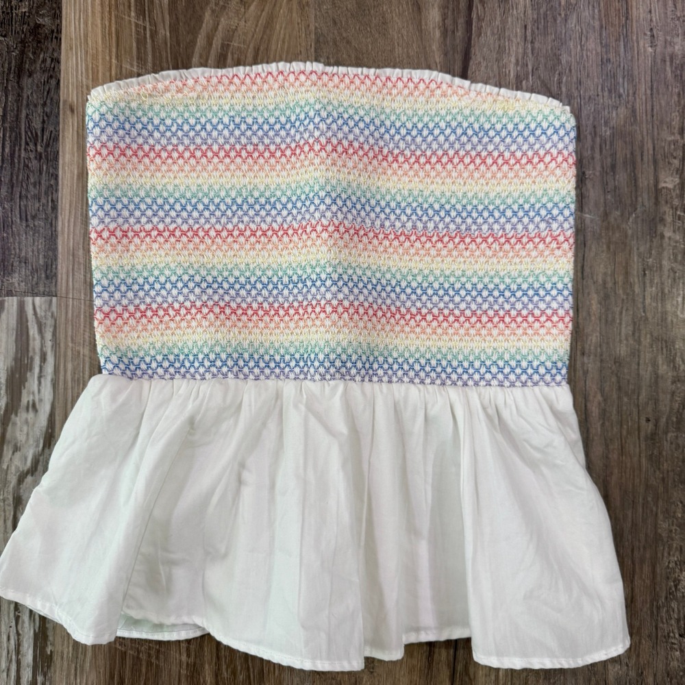 Abercrombie & Fitch Tube Top Womens M Rainbow Trevor Project Smocked Peplum Boho